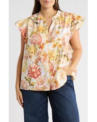Sugarlips - Zury Split Neck Flutter Sleeve Stretch Cotton Top - Lyst