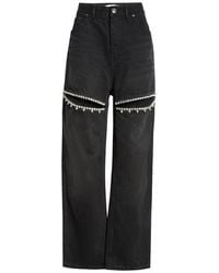 Area - Crystal Slit Straight Leg Jeans - Lyst
