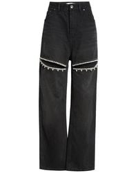 Area - Crystal Slit Straight Leg Jeans - Lyst