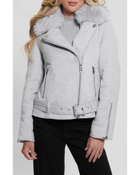 Guess - Nancy Moto Jacket With Removable Faux Fur Collar - Lyst