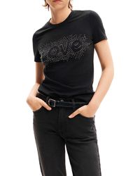 Desigual - Darwin Love Rhinestone Embellished Stretch Cotton T-shirt - Lyst