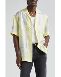 Versace - Medusa Check Short Sleeve Silk Button-up Shirt - Lyst