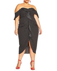 City Chic - Gina Spot Off The Shoulder Midi Dress - Lyst