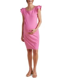 A Pea In The Pod - Tiered Ruffle Sleeve Ponte Knit Sheath Maternity Dress - Lyst
