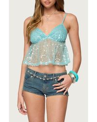 Edikted - Sequin Sheer Crop Camisole - Lyst