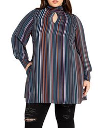 City Chic - Illusion Stripe Tunic Top - Lyst