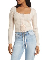 All In Favor - Drawstring Square Neck Cardigan In At Nordstrom, Size X-large - Lyst