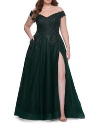 La Femme - Off The Shoulder Tulle Plus Size Gown With Lace - Lyst