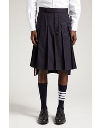 Thom Browne - 4-bar Pleated Back Strap High-low Wool Skirt - Lyst