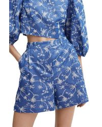 Mango - Embroidred High Waist Cotton Blend Shorts - Lyst