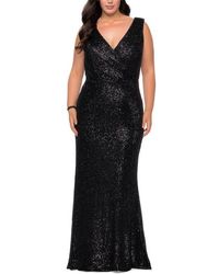 La Femme - Long Sequin Plus Size Gown With V-Neck - Lyst