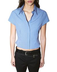 Mango - Starring Hailey Bieber Gigi Check Print Crop Cotton Shirt - Lyst