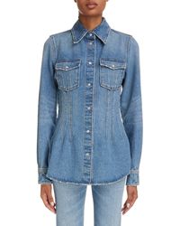 Chloé - Corset Detail Fitted Denim Snap Front Shirt - Lyst