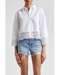 L'Agence - Levo Lace Trim Crop Button-up Shirt - Lyst