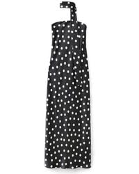 Mango - Polka Dot Strapless Midi Dress With Scarf Detail - Lyst