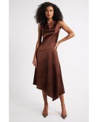 Open Edit - Cowl Neck Asymmetric Satin Midi Dress - Lyst