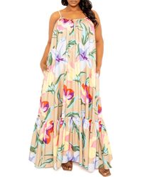 Buxom Couture - Floral Print Voluminous Sleeveless Maxi Dress - Lyst