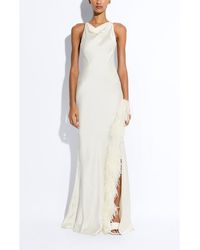 LAPOINTE - Satin Halter Gown With Feathers - Lyst