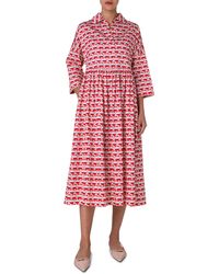 Akris Punto - Flamingo Dot Print Long Sleeve Cotton Midi Dress - Lyst