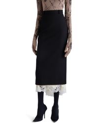 Balenciaga - Lingerie Lace Wool Gabardine & Jersey Midi Skirt - Lyst