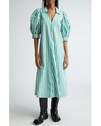 Ganni - Stripe Organic Cotton Midi Shirtdress - Lyst