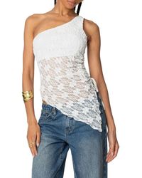 Edikted - Sheer Lace One-Shoulder Asymmetric Top - Lyst