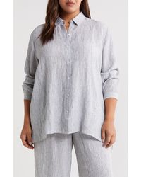 Eileen Fisher - Classic Stripe Organic Linen Button-up Shirt - Lyst