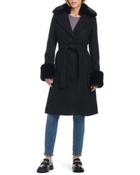 Kate Spade - Club Belted Wool Blend Coat With Removable Faux Fur Collar And Cuffs - Lyst