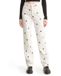 PacSun '90s Embroidered Daisy Slouchy Straight Leg Corduroy Pants - White