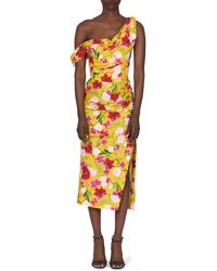 Carolina Herrera - Floral Print Ruched One Shoulder Cotton Dress - Lyst