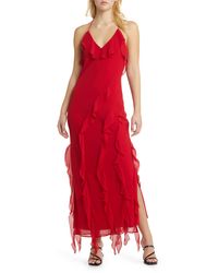 Wayf - The Alice Halter Neck Ruffle Gown - Lyst