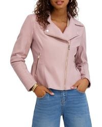 Kensie - Peplum Back Faux Lether Moto Jacket - Lyst
