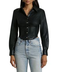 Avec Les Filles - Faux-ever Leather Long Sleeve Cropped Corset Shirt - Lyst
