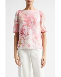 St. John - Monique Le Jardin Print Georgette Top - Lyst