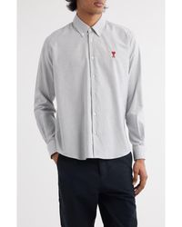 Ami Paris - Ami De Coeur Stripe Cotton Oxford Button-Down Shirt - Lyst