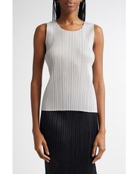Pleats Please Issey Miyake - Basics Pleated Sleeveless Top - Lyst
