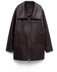 Mango - Oversize Funnel Neck Leather Coat - Lyst