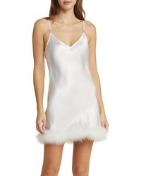 In Bloom - Hope Faux Feather Trim Satin Chemise - Lyst