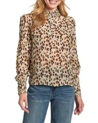 Apny - Puff Shoulder Button Front Top - Lyst