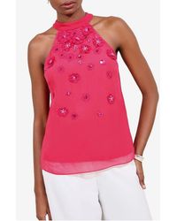 Lipsy - 3D Floral Appliqué Mock Neck Top - Lyst
