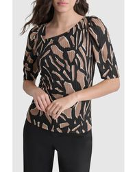 DKNY - Abstract Print Asymmetric Neck Rib Top - Lyst