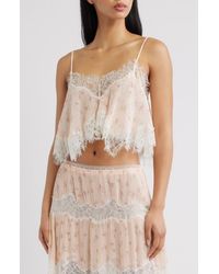 LoveShackFancy - Elysia Eyelash Lace Trim Crop Silk Top - Lyst