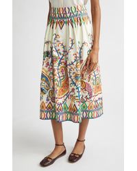 Etro - Floral Paisley Pleated Cotton Voile Midi Skirt - Lyst