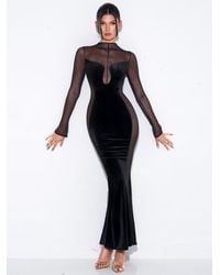 Miss Circle - Paislee Velvet Mesh Long Sleeve Gown - Lyst