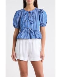 Sugarlips - Vester Tie Front Puff Sleeve Top - Lyst