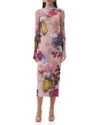 AFRM - Shailene Print Long Sleeve Powermesh Body-Con Midi Dress - Lyst