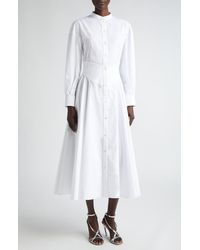 Alexander McQueen - Long Sleeve Cotton Poplin Midi Shirtdress - Lyst