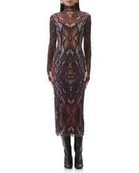 AFRM - Shailene Print Long Sleeve Powermesh Body-Con Midi Dress - Lyst