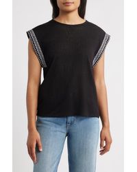 Bobeau - Caty Embroidered Sleeve Knit Top - Lyst