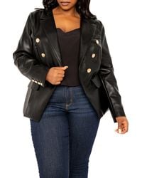 Buxom Couture - Faux Leather Double Breasted Blazer - Lyst